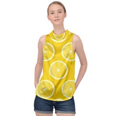 Lemon Fruits Slice Seamless Pattern High Neck Satin Top by Ravend