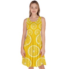 Lemon Fruits Slice Seamless Pattern Knee Length Skater Dress With Pockets by Ravend