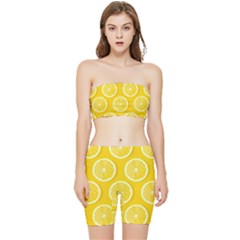 Lemon Fruits Slice Seamless Pattern Stretch Shorts And Tube Top Set by Ravend