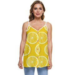 Lemon Fruits Slice Seamless Pattern Casual Spaghetti Strap Chiffon Top by Ravend