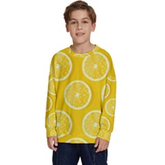 Lemon Fruits Slice Seamless Pattern Kids  Crewneck Sweatshirt by Ravend