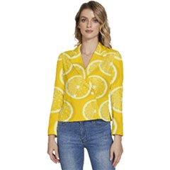 Lemon Fruits Slice Seamless Pattern Women s Long Sleeve Revers Collar Cropped Jacket by Ravend