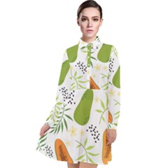 Seamless Tropical Pattern With Papaya Long Sleeve Chiffon Shirt Dress by Ravend