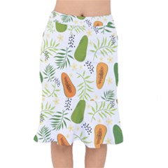 Seamless Tropical Pattern With Papaya Short Mermaid Skirt by Ravend