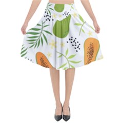 Seamless Tropical Pattern With Papaya Flared Midi Skirt