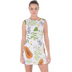 Seamless Tropical Pattern With Papaya Lace Up Front Bodycon Dress by Ravend