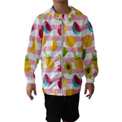 Tropical Fruits Berries Seamless Pattern Kids  Hooded Windbreaker by Ravend