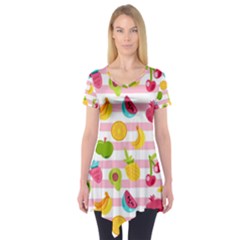 Tropical Fruits Berries Seamless Pattern Short Sleeve Tunic  by Ravend