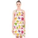 Tropical Fruits Berries Seamless Pattern Halter Collar Waist Tie Chiffon Dress View1