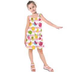 Tropical Fruits Berries Seamless Pattern Kids  Sleeveless Dress by Ravend