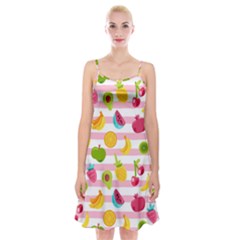 Tropical Fruits Berries Seamless Pattern Spaghetti Strap Velvet Dress by Ravend