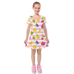 Tropical Fruits Berries Seamless Pattern Kids  Short Sleeve Velvet Dress by Ravend