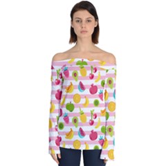 Tropical Fruits Berries Seamless Pattern Off Shoulder Long Sleeve Top by Ravend