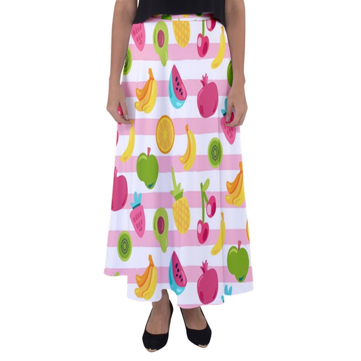 Tropical Fruits Berries Seamless Pattern Flared Maxi Skirt