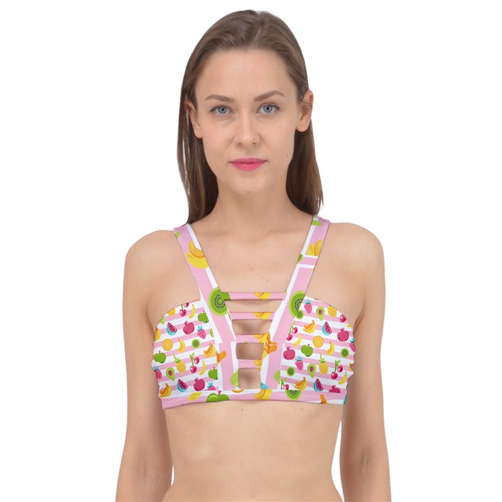 Tropical Fruits Berries Seamless Pattern Cage Up Bikini Top