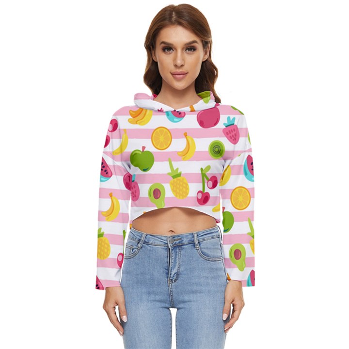 Tropical Fruits Berries Seamless Pattern Women s Lightweight Cropped Hoodie