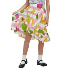 Tropical Fruits Berries Seamless Pattern Kids  Ruffle Flared Wrap Midi Skirt by Ravend