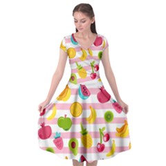 Tropical Fruits Berries Seamless Pattern Cap Sleeve Wrap Front Dress by Ravend