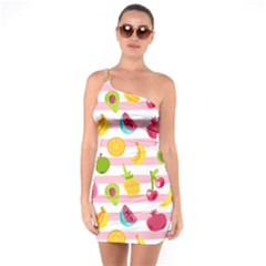 Tropical Fruits Berries Seamless Pattern One Shoulder Ring Trim Bodycon Dress by Ravend