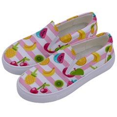 Tropical Fruits Berries Seamless Pattern Kids  Canvas Slip Ons by Ravend