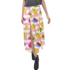 Tropical Fruits Berries Seamless Pattern Velour Split Maxi Skirt by Ravend