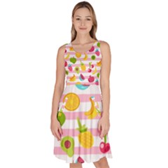 Tropical Fruits Berries Seamless Pattern Knee Length Skater Dress With Pockets by Ravend