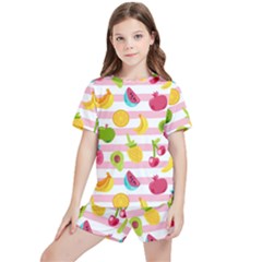 Tropical Fruits Berries Seamless Pattern Kids  T-shirt And Sports Shorts Set by Ravend