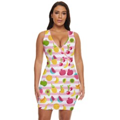 Tropical Fruits Berries Seamless Pattern Draped Bodycon Dress by Ravend