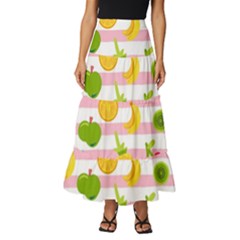 Tropical Fruits Berries Seamless Pattern Tiered Ruffle Maxi Skirt by Ravend