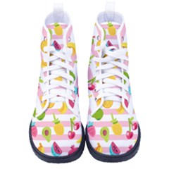 Tropical Fruits Berries Seamless Pattern Men s High-top Canvas Sneakers by Ravend