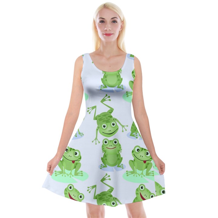 Cute Green Frogs Seamless Pattern Reversible Velvet Sleeveless Dress