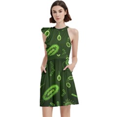 Bacteria Virus Seamless Pattern Inversion Cocktail Party Halter Sleeveless Dress With Pockets by Ravend