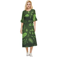 Bacteria Virus Seamless Pattern Inversion Double Cuff Midi Dress by Ravend