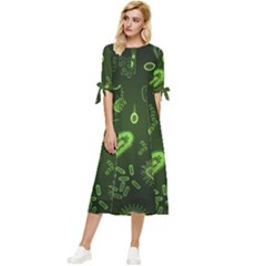 Bacteria Virus Seamless Pattern Inversion Bow Sleeve Chiffon Midi Dress by Ravend