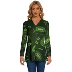 Bacteria Virus Seamless Pattern Inversion Long Sleeve Drawstring Hooded Top by Ravend