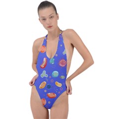 Virus Seamless Pattern Backless Halter One Piece Swimsuit by Ravend