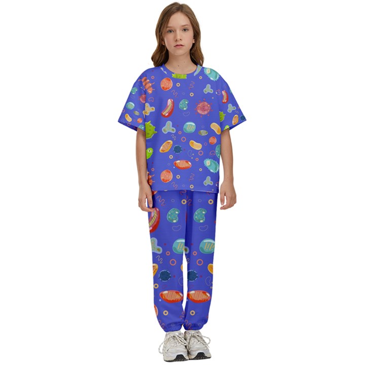 Virus Seamless Pattern Kids  T-Shirt and Pants Sports Set