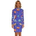 Virus Seamless Pattern Long Sleeve Shirt Collar Bodycon Dress View1