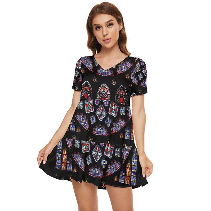 Photos Chartres Rosette Cathedral Tiered Short Sleeve Babydoll Dress