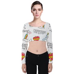 Abstract Fashion Background Suitable Fabric Printing Velvet Long Sleeve Crop Top