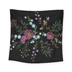 Embroidery Trend Floral Pattern Small Branches Herb Rose Square Tapestry (small) by Apen