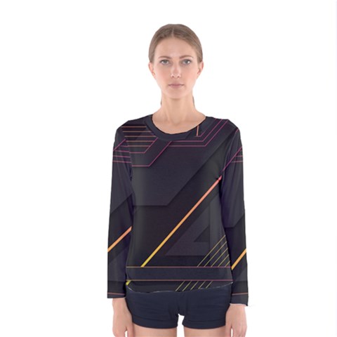 Gradient Geometric Shapes Dark Background Women s Long Sleeve T-shirt by Apen