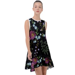 Embroidery Trend Floral Pattern Small Branches Herb Rose Frill Swing Dress by Apen