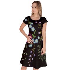 Embroidery Trend Floral Pattern Small Branches Herb Rose Classic Short Sleeve Dress by Apen