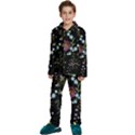 Embroidery Trend Floral Pattern Small Branches Herb Rose Kids  Long Sleeve Velvet Pajamas Set View1