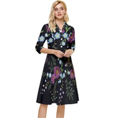 Embroidery Trend Floral Pattern Small Branches Herb Rose Classy Knee Length Dress by Apen