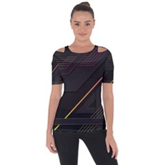 Gradient Geometric Shapes Dark Background Shoulder Cut Out Short Sleeve Top by Apen