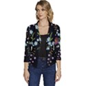 Embroidery Trend Floral Pattern Small Branches Herb Rose Women s Casual 3/4 Sleeve Spring Jacket View1