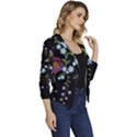 Embroidery Trend Floral Pattern Small Branches Herb Rose Women s Casual 3/4 Sleeve Spring Jacket View3