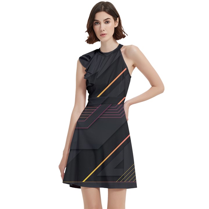 Gradient Geometric Shapes Dark Background Cocktail Party Halter Sleeveless Dress With Pockets